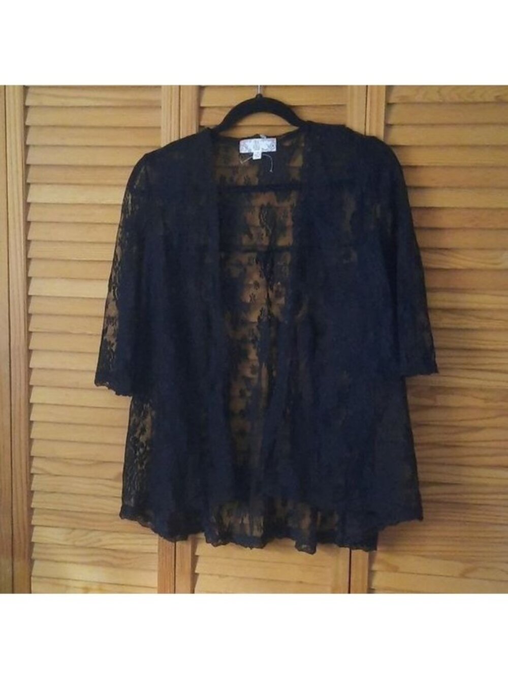 Pink Rose Vintage Black Lace 3/4 Bell Sleeve Cardigan Cover Up Size Medium